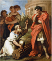 Tarquin l'Ancien demandant conseil à l'haruspice étrusque Nevius. Œuvre de la renaissance du peintre italien Sebastiano Ricci.