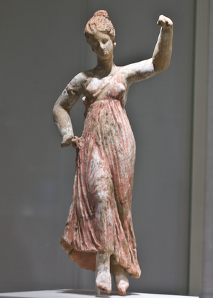Greek terracotta statuette of a dancing maenad...