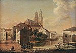 Dombron med Skytteanum och Uppsala domkyrka år 1800. Målning av Carl Peter Hilleström.