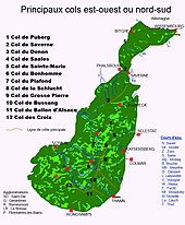 Carte en couleur représentant les principaux cols du massif des Vosges