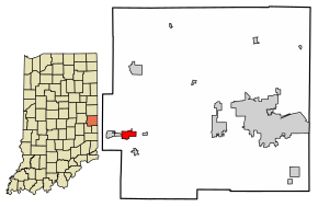 Location of Cambridge City in Wayne County, Indiana.