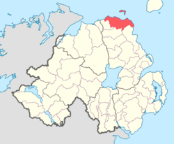 Location of Cary, County Antrim, Northern Ireland.