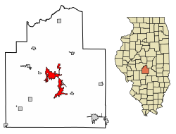 Расположение в округе Кристиан и Иллинойс