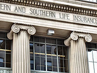 Ionic capitals on a neoclassical Cincinnati life insurance headquarters.