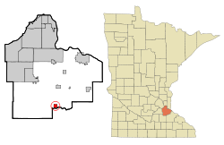 兰道夫在达科他县及明尼苏达州的位置（以红色标示）