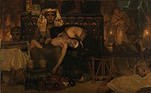 The Death of the Pharaoh's Firstborn Son, by Lawrence Alma-Tadema, 1872, oil on canvas, 77 x 124.5 cm, in the Rijksmuseum in Amsterdam. Revivals of the arts of ancient Egypt were not limited only to architecture. There were also Egyptian Revival designs of furniture, ceramics, candelabra, jewelry etc. Also, some 19th and very early 20th century Academic paintings shows scenes from Ancient Egypt De dood van de eerstgeborene van de farao, SK-A-2664.jpg
