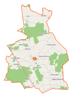 Mapa konturowa gminy Górzno, blisko centrum na lewo znajduje się punkt z opisem „Reducin”