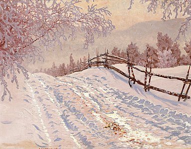 Snow Covered Road with Fence (1930)