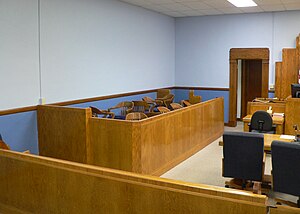 Jury box in courtroom of Hamilton County court...