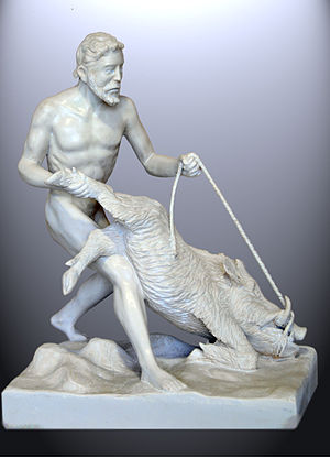 English: Heracles and the Erymantian boar. Sta...