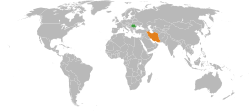 Map indicating locations of Iran and Romania