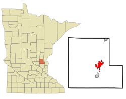 Isanti County Minnesota Incorporated and Unincorporated areas Cambridge Highlighted.svg