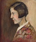 Karin Fryxell i mars 1930, studieporträtt målat av Bianca Wallin när de båda studerade vid konstskolan Edward Berggren och Gottfrid Larssons målarskola i Stockholm.
