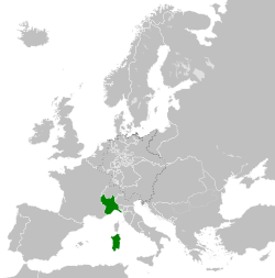 Kraljevina Sardinija, leta 1815: Celinski Piemont z Savojo, Nico in Sardinijo v vstavku