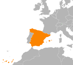 Карта с указанием местоположения Лихтенштейна и Испании