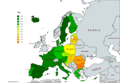 Change in life expectancy in the European Union from 2019 to 2021[12]