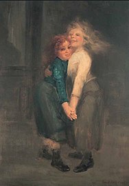 Tableau, deux jeunes filles dansant.