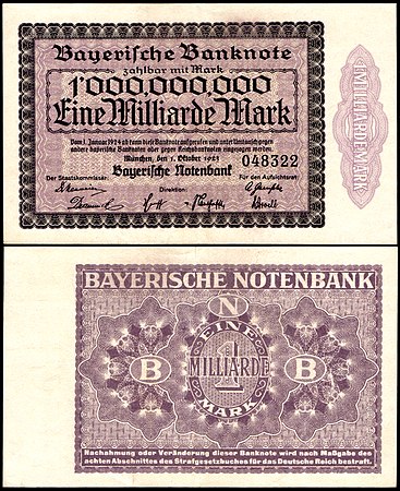 “諾格德”钞票：10亿马克，巴伐利亚中央银行（1923年）