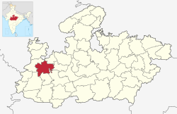 मध्यप्रदेश राज्यस्य मानचित्रे उज्जैन नगरम्