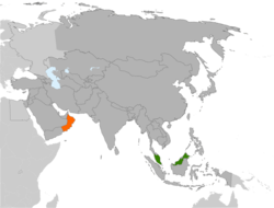 Map indicating locations of Malaysia and Oman