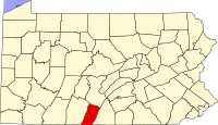 Mapo de Pensilvanio kun kantono Fulton emfazita