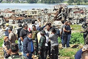 Lanao del Sur government officials visit the so-called "Ground Zero" or "Main Battle Area" in Marawi for the first time following the end of the conflict. Marawi Ground Zero.jpg