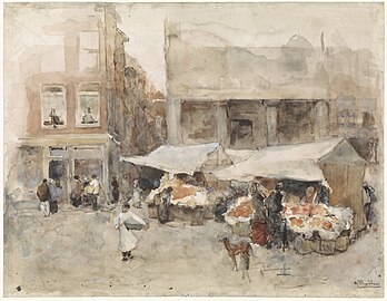 Floris Arntzenius (en), Marché avec étals de fleurs (n. d., Rijksmuseum Amsterdam).