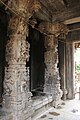 Ornate pillars inside the bale mantapa (lit, bangled hall)