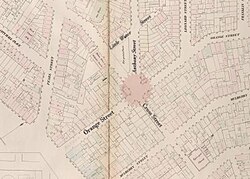Mappa dei quartieri di Five Points con i nomi originali delle strade (1853)