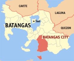 Map o Batangas showin the location o Batangas Ceety