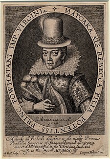 Pocahontas na rytině datované rokem 1616 a vytištěné v roce 1624
