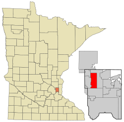 阿登希爾斯在拉姆西縣及明尼蘇達州的位置（以紅色標示）