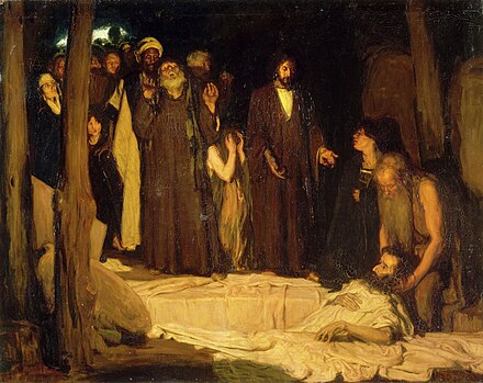 painting of Jesus Christ raising Lazarus
