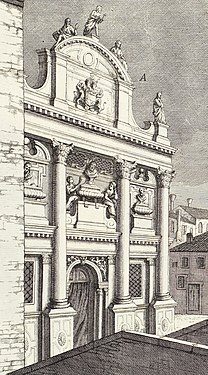 La sistemazione originale della facciata di Santa Giustina in un'incisione del Lovisa (particolare)