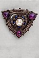 shield shaped brooch, with silver, amethyst and pearl