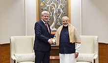 Harper with Narendra Modi in India in 2018. The former Prime Minister of Canada, Mr. Stephen Harper calls on the Prime Minister, Shri Narendra Modi, in New Delhi on January 15, 2018.jpg