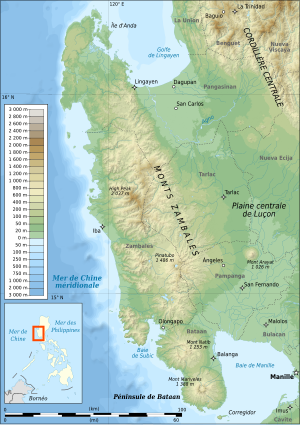 Mapa topográfico das Montanhas Zambales