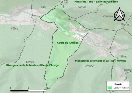 Carte des ZNIEFF de type 1 sur la commune.