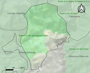 Carte des ZNIEFF de type 1 sur la commune.