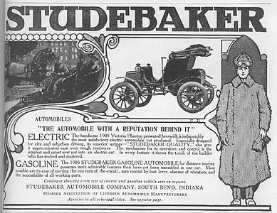 1905 advertisement for electric and gasoline-powered cars