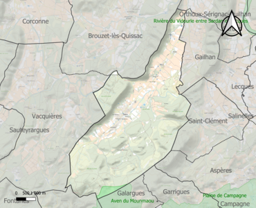 Carte de la ZNIEFF de type 1 sur la commune.