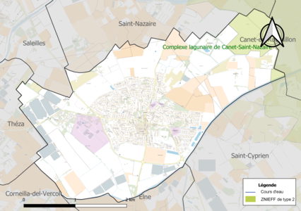 Carte de la ZNIEFF de type 2 sur la commune.