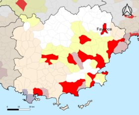 Localisation de l'aire d'attraction de Fayence dans le département du Var.