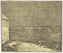 An 1885 illustration of the incident showing Durfee's body Amos Durfee Corpse.png