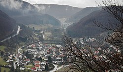 View of Mühlhausen from the A8