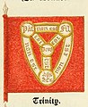 Reconstitution (1833) de la bannière de la Trinité portée par Henri V d'Angleterre à la bataille d'Azincourt en 1415. Le rouge, gueules, caractérise les rois d'Angleterre.