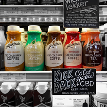 KickBack Cold Brew CBD-infused cold brew and tea coffee at Jackson Market grocery store in Los Angeles, California.