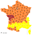 Warnstufen Frankreich 27. 16:00/19:30 MEZ (Météo-France)