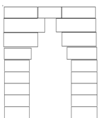 The principle of the "false" or corbelled arch is to build it without a keystone, but just with overlapping tiers of blocks Corbelledarch.png