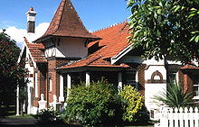 A Queen Anne Style house located on Appian Way in the Burwood suburb of Sydney.